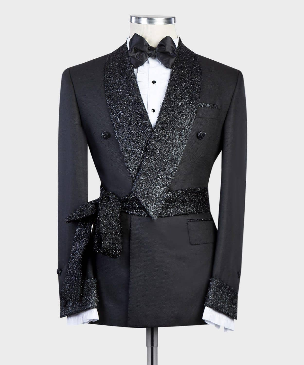 Champagne Collection Black and Black Shimmer Lapel Tuxedo 1